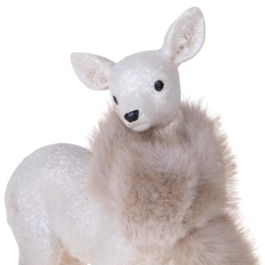 Álló FIRST SNOW fehér őzike figura bézs műszőrme gallérral