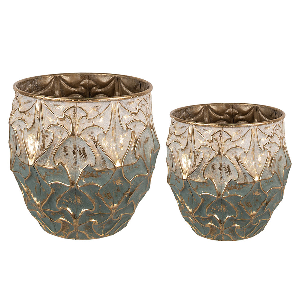 Antik arany színű,, 2 darabos, dekor fém kaspó szett.