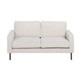 Fehér színű szövettel kárpitozott, 2 személyes kanapé.