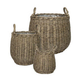 Natúr színű műrattanból készült, 3 darabos, nagyméretű kosár kaspó szett.