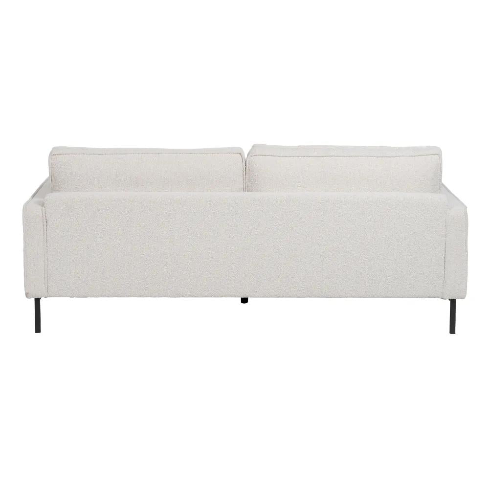 Fehér színű szövettel kárpitozott, 3 személyes kanapé.