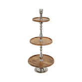 Mangófából és alumíniumból készült, 3 szintes kínálóállvány.