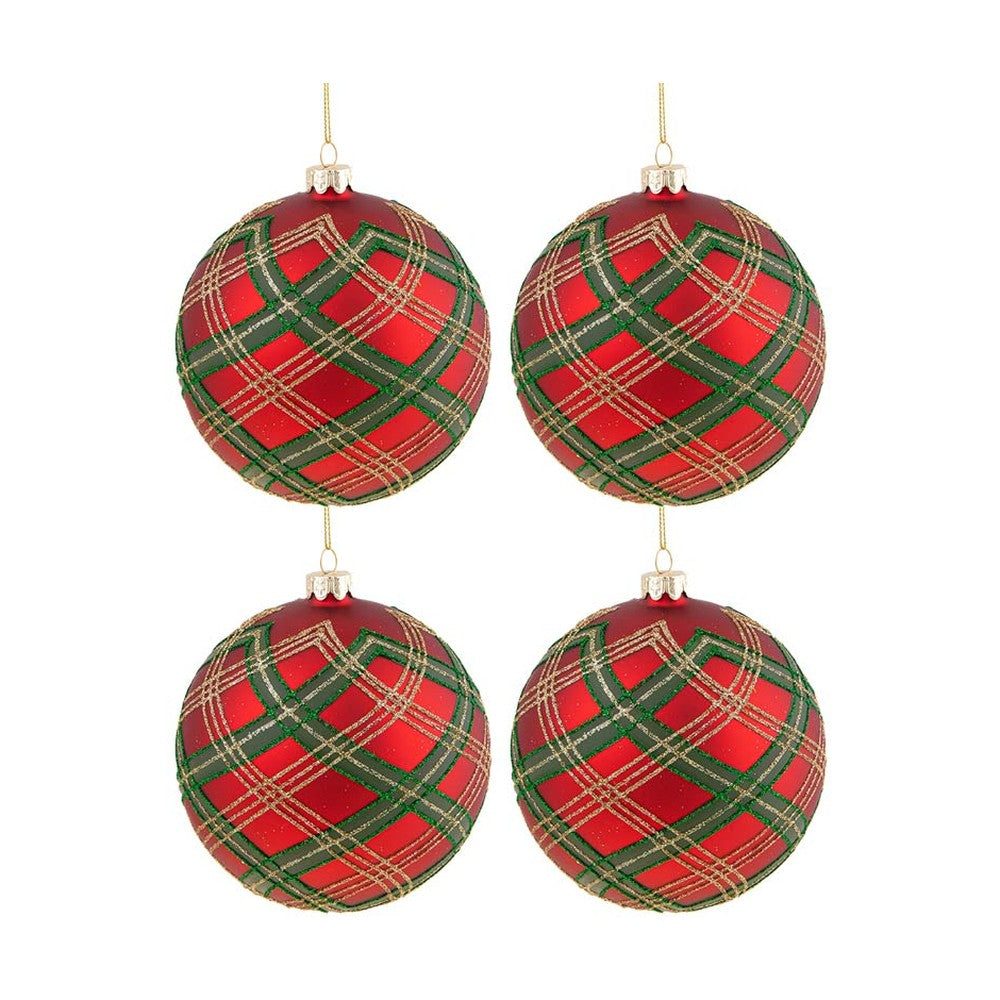 Skót kockás mintázatú, üveg karácsonyfadísz szett.