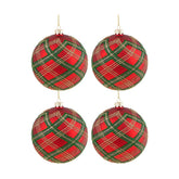 Skót kockás mintázatú, üveg karácsonyfadísz szett.