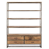 Akácfából és acélból készült könyvespolc, 4 fiókkal és 4 polccal.