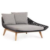 Kétszemélyes, szürke színű, design kerti pihenőágy natúr színű teakfa lábakkal