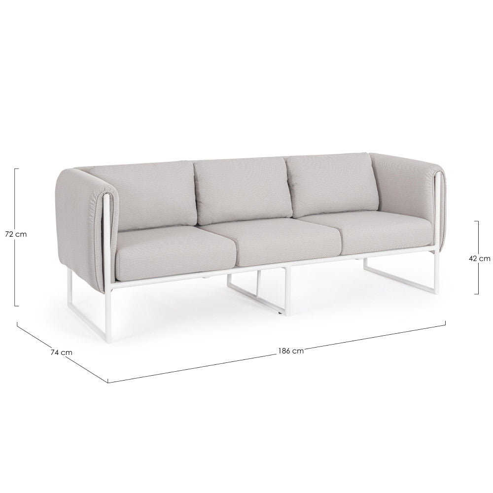 Kortárs stílusú, fehér és bézs színű, alumíniumvázas, 3 személyes kerti design kanapé