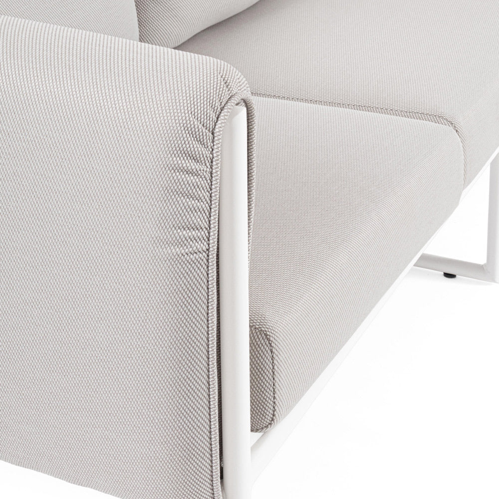 Kortárs stílusú, fehér és bézs színű, alumíniumvázas, 3 személyes kerti design kanapé