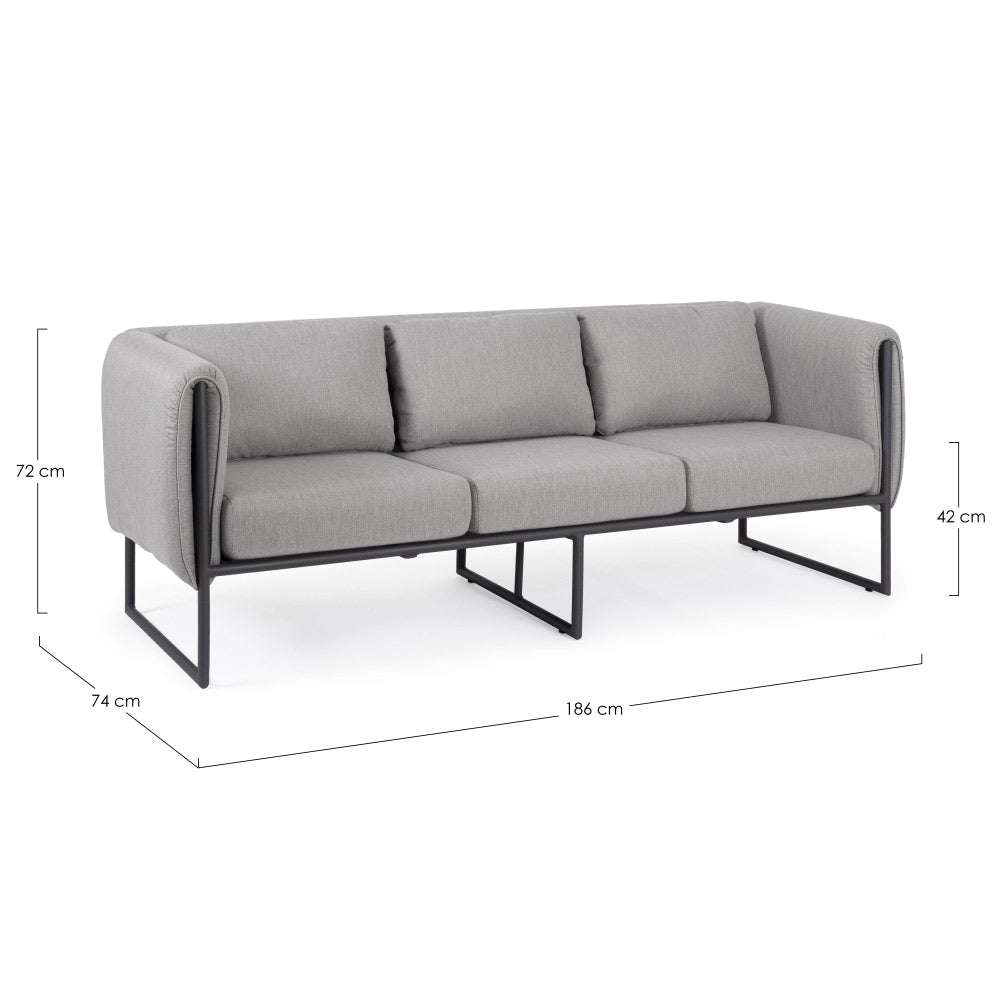 Kortárs, modern stílusú, világosszürke-fekete színű, kerti design kanapé.