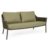 Kétszemélyes, olívazöld színű, design kerti kanapé alumínium vázzal, kötélfonat burkolattal