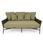 Kétszemélyes, olívazöld színű, kerti pihenőágy alumínium vázzal, kötélfonat burkolattal