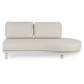 Kortárs bézs alumíniumból készült, kerti ülőgarnitúra homokszínű ülő- és hátpárnákkal.