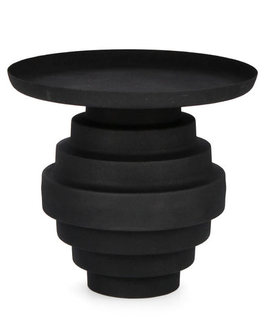 Kortárs stílusú, 40 cm átmérőjű, matt fekete színű, fém kisasztal