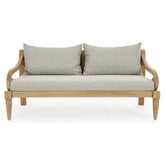 orientál stílusú, 3 személyes teakfa kanapé homokszínű UV-álló párnákkal