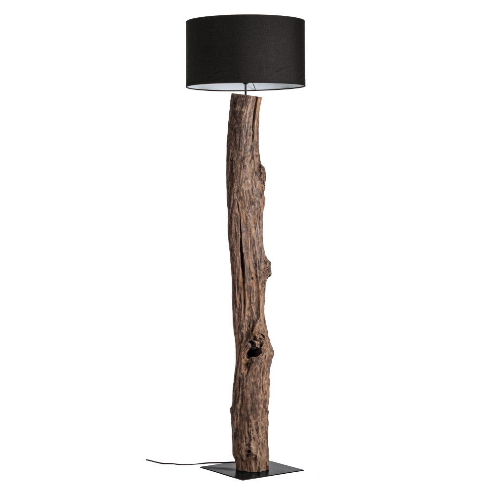 Mangófa állólámpa fekete vászon lámpaernyővel, 180 cm magas kivitel