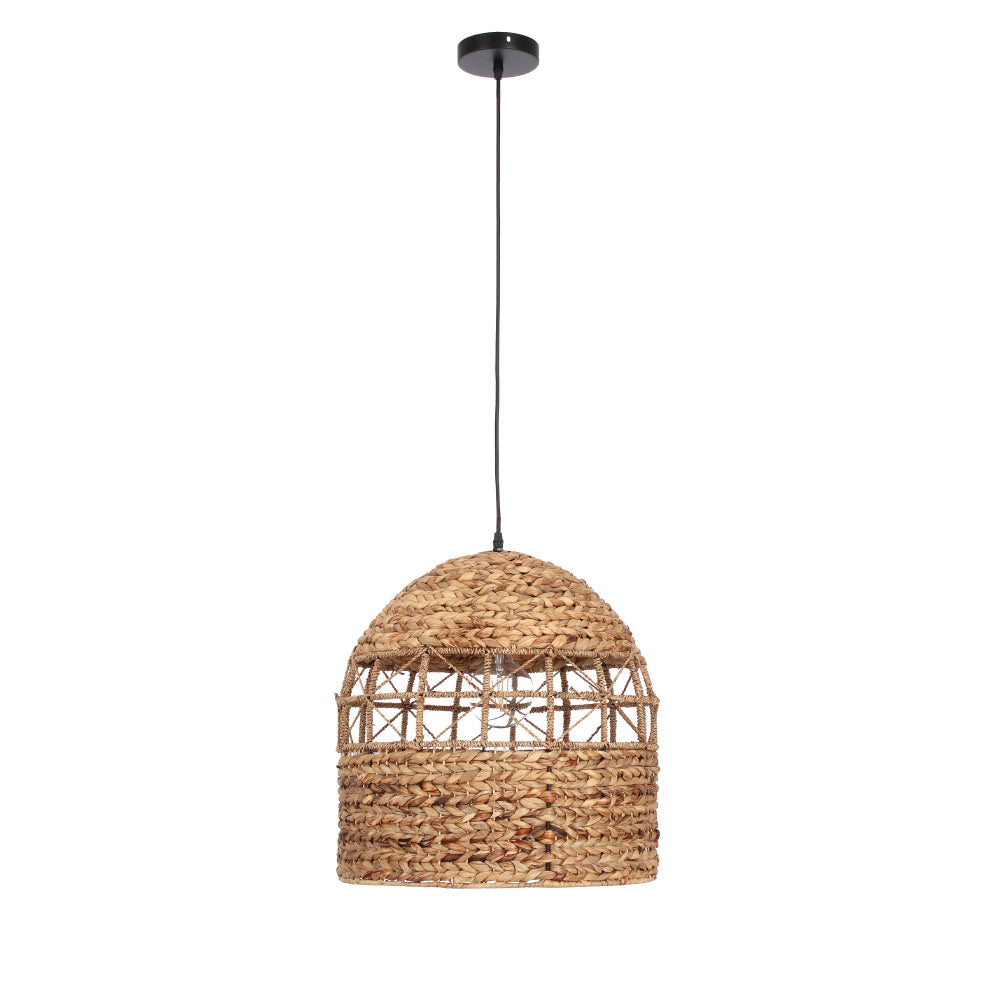 Kortárs stílusú, natúr színű vízijácintból szőtt, design függeszték lámpa