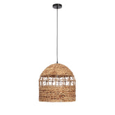 Kortárs stílusú, natúr színű vízijácintból szőtt, design függeszték lámpa