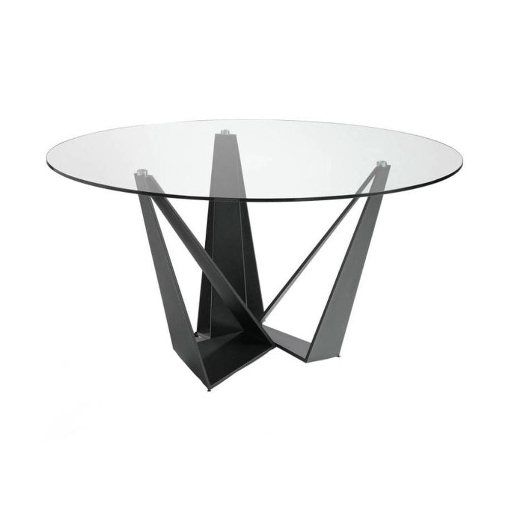 Kortárs stílusú, fekete színű, acélból készült, dizájn étkezőasztal edzett üveglappal.