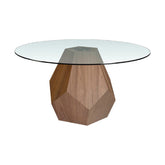 Kortárs stílusú, diófurnérral borított fenyőfából készült, dizájn étkezőasztal edzett üveglappal.