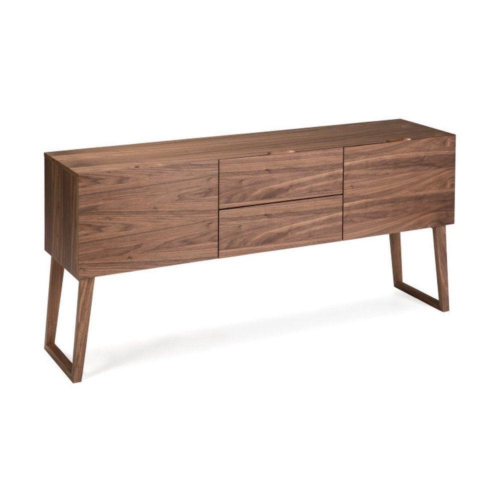 Kortárs stílusú, diófa furnérral borított, dizájn komódszekrény.