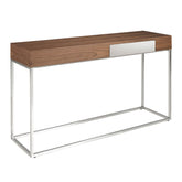 Angel Cerdá kortárs dizájn konzolasztal diófa furnérral és krómszínű acél lábakkal 135 cm