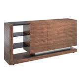 Angel Cerdá kortárs diófa furnéros tálaló fekete üvegpolcokkal 170 cm