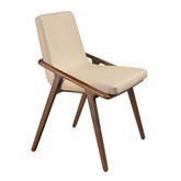 Krémszínű műbőrrel kárpitozott, kőrisfából készült, dizájn étkezőszék.