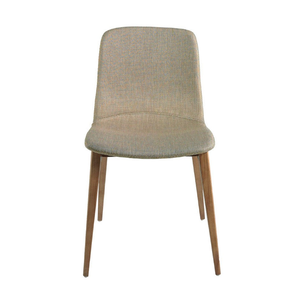 Bézs színű szövettel kárpitozott, kőrisfából készült étkezőszék.