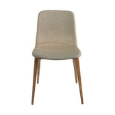 Bézs színű szövettel kárpitozott, kőrisfából készült étkezőszék.