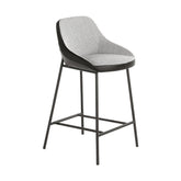 Kortárs, fekete fémvázas, dizájn bárszék szürke szövet és fekete műbőr kárpitozással.