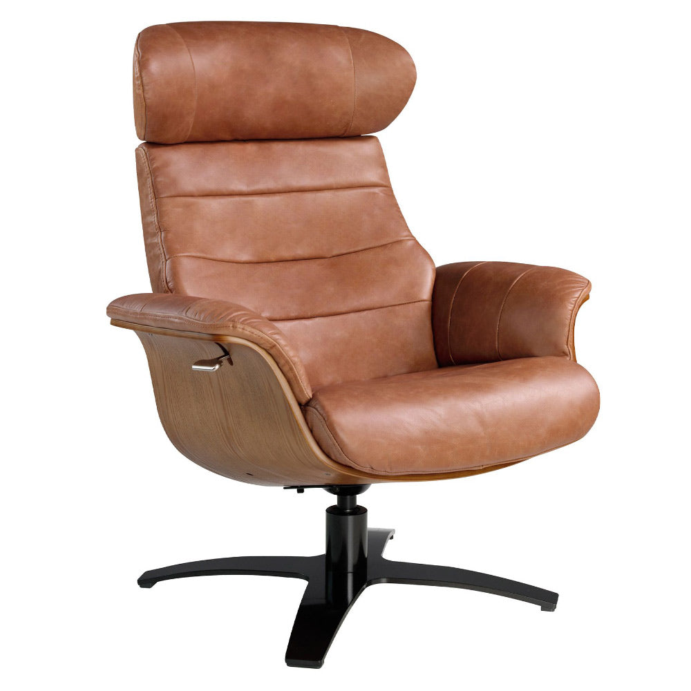 Angel Cerdá karamellszínű bőr relax fotel forgó acél talppal