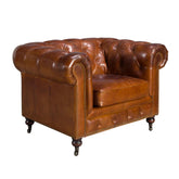 Chester konyakbarna Chesterfield bőrfotel háromnegyedes nézetben