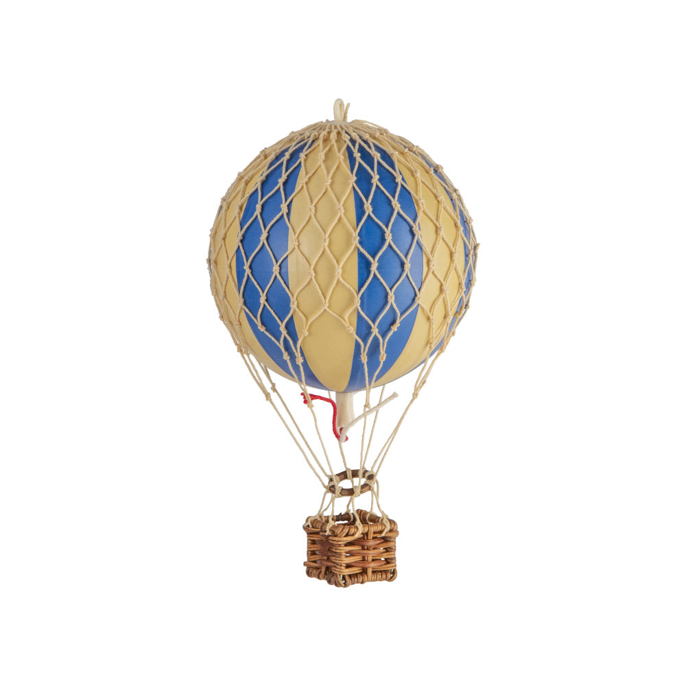 Vintage stílusú, függeszthető kialakítású, kék-bézs színű dekorációs hőlégballon