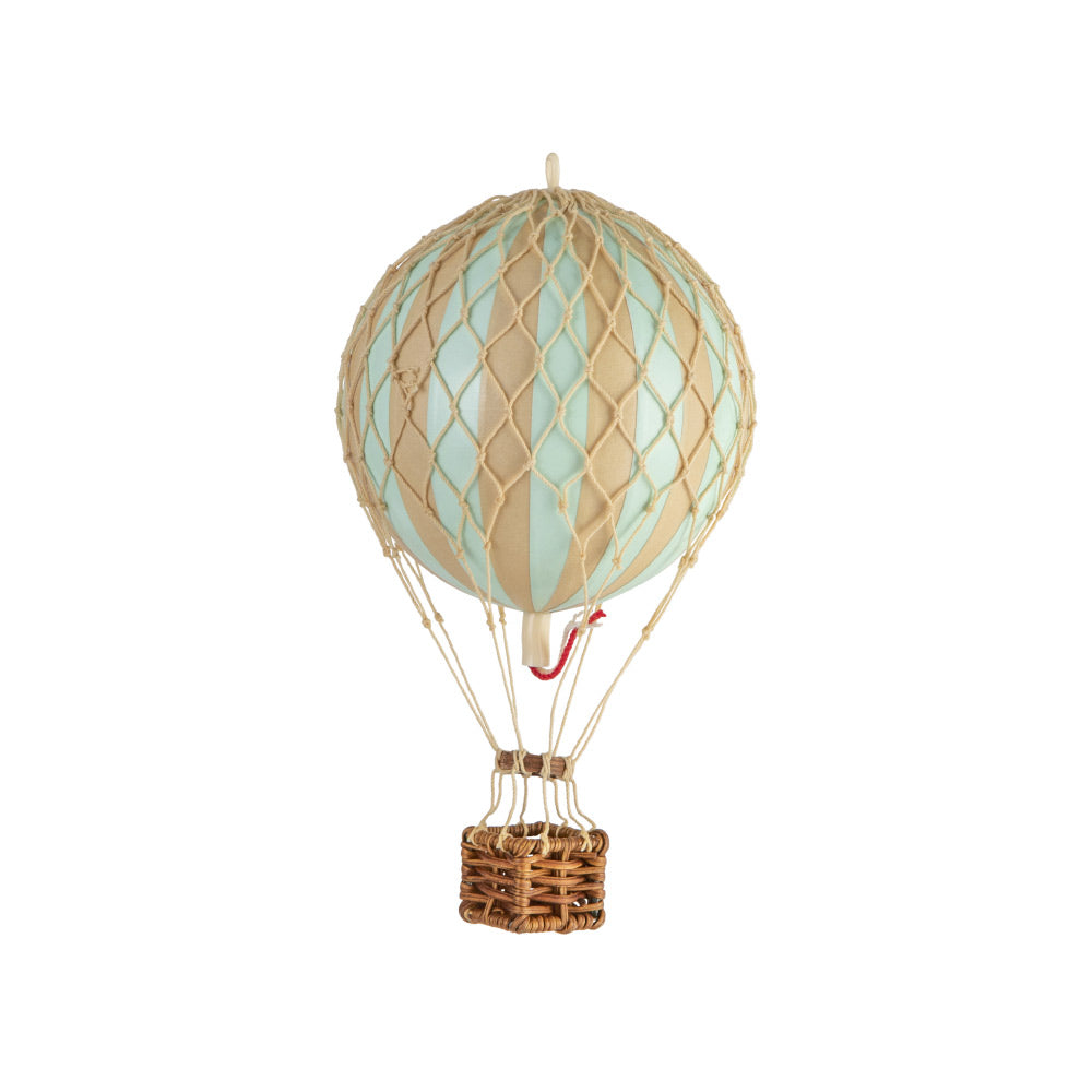 Vintage stílusú, függeszthető kialakítású, mentazöld-bézs színű dekorációs hőlégballon