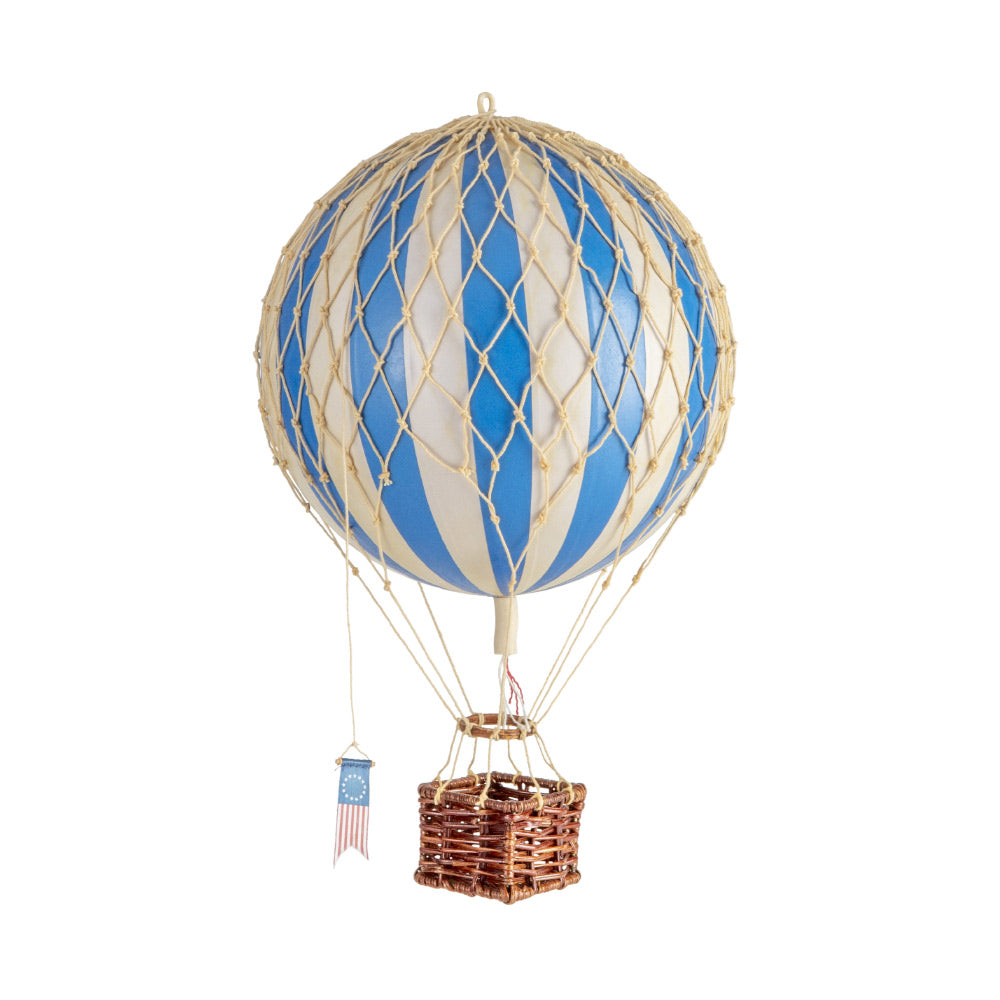 Vintage stílusú, függeszthető kialakítású, kék-bézs színű dekorációs hőlégballon