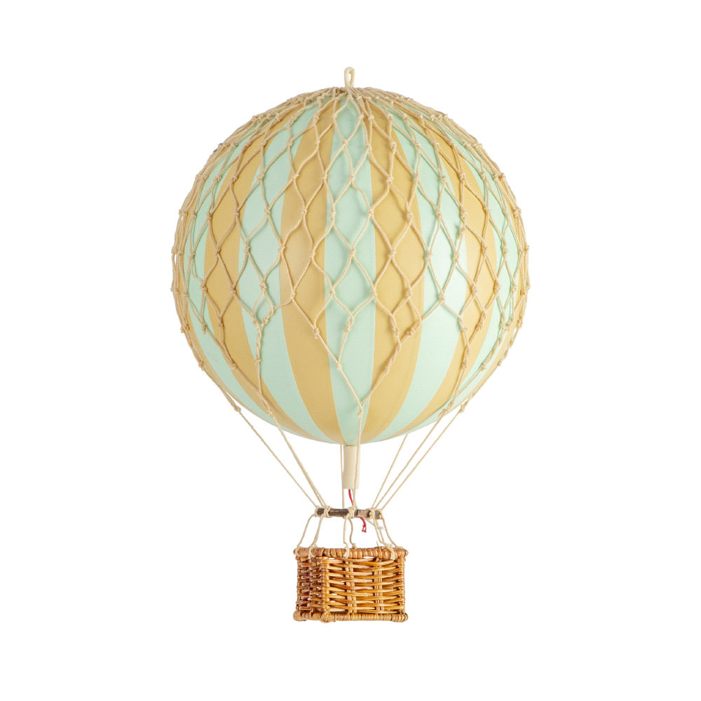 Vintage stílusú, függeszthető kialakítású, mentazöld-bézs színű dekorációs hőlégballon