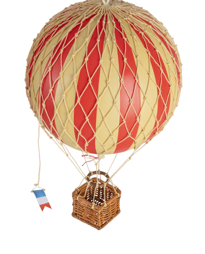 Vintage stílusú, függeszthető, piros-bézs színű dekorációs hőlégballon díszdobozban