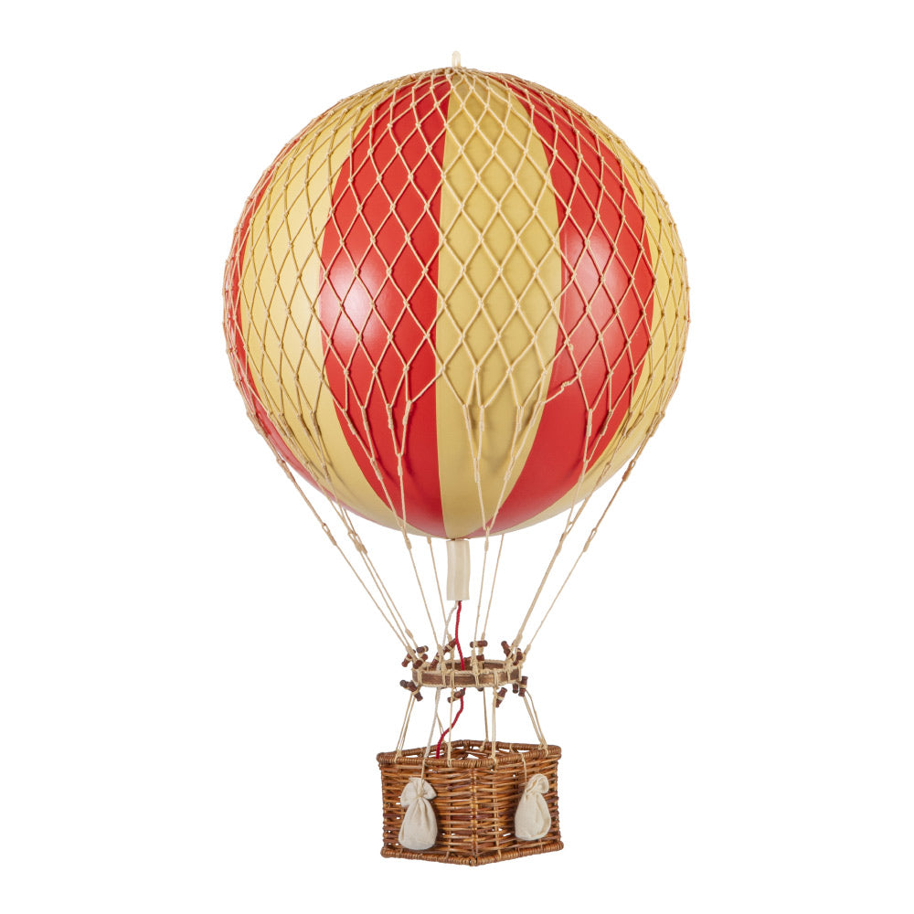Vintage stílusú, nagy méretű, függeszthető, piros-bézs színű dekorációs hőlégballon díszdobozban