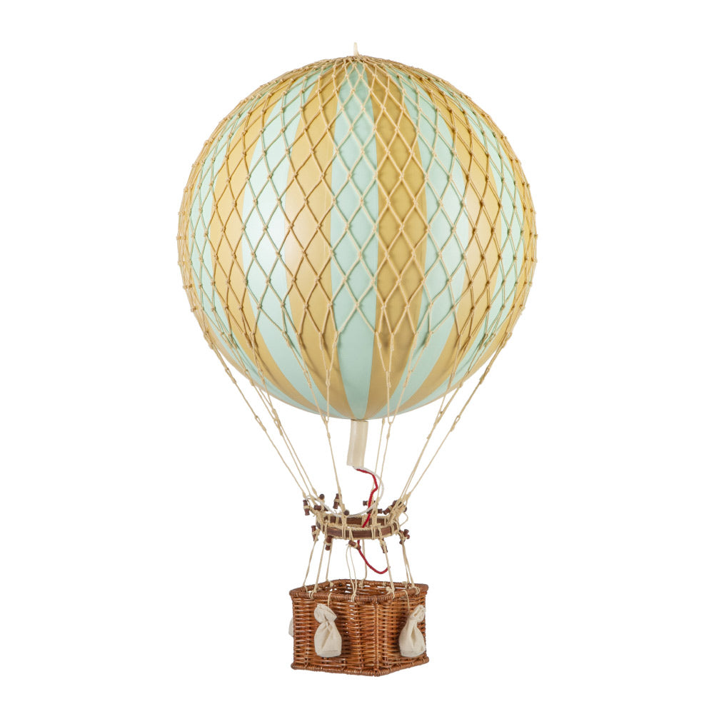 Vintage stílusú, függeszthető kialakítású, mentazöld-bézs színű dekorációs hőlégballon