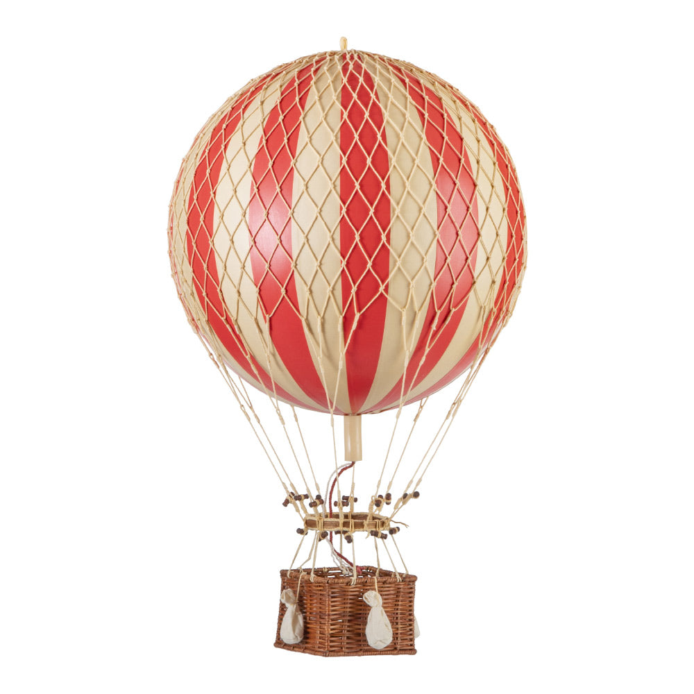 Vintage stílusú, nagy méretű, függeszthető, piros-bézs színű dekorációs hőlégballon díszdobozban