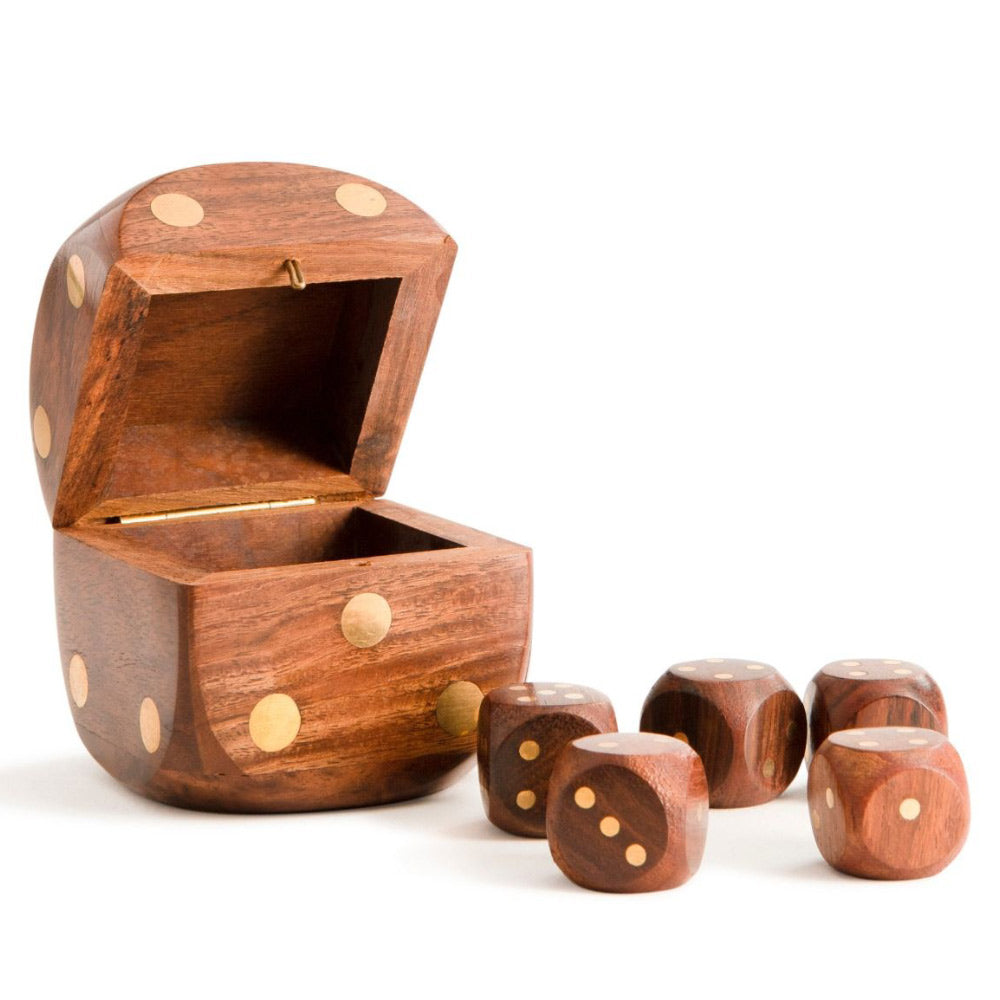 5 darabos, vintage stílusú, natúr színű, dobókocka szett, dobókocka alakú dobozban