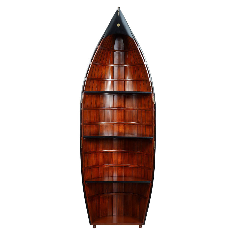 Vintage stílusú, fényes fekete és mézszínű lakkal kezelt, csónak formájú polc