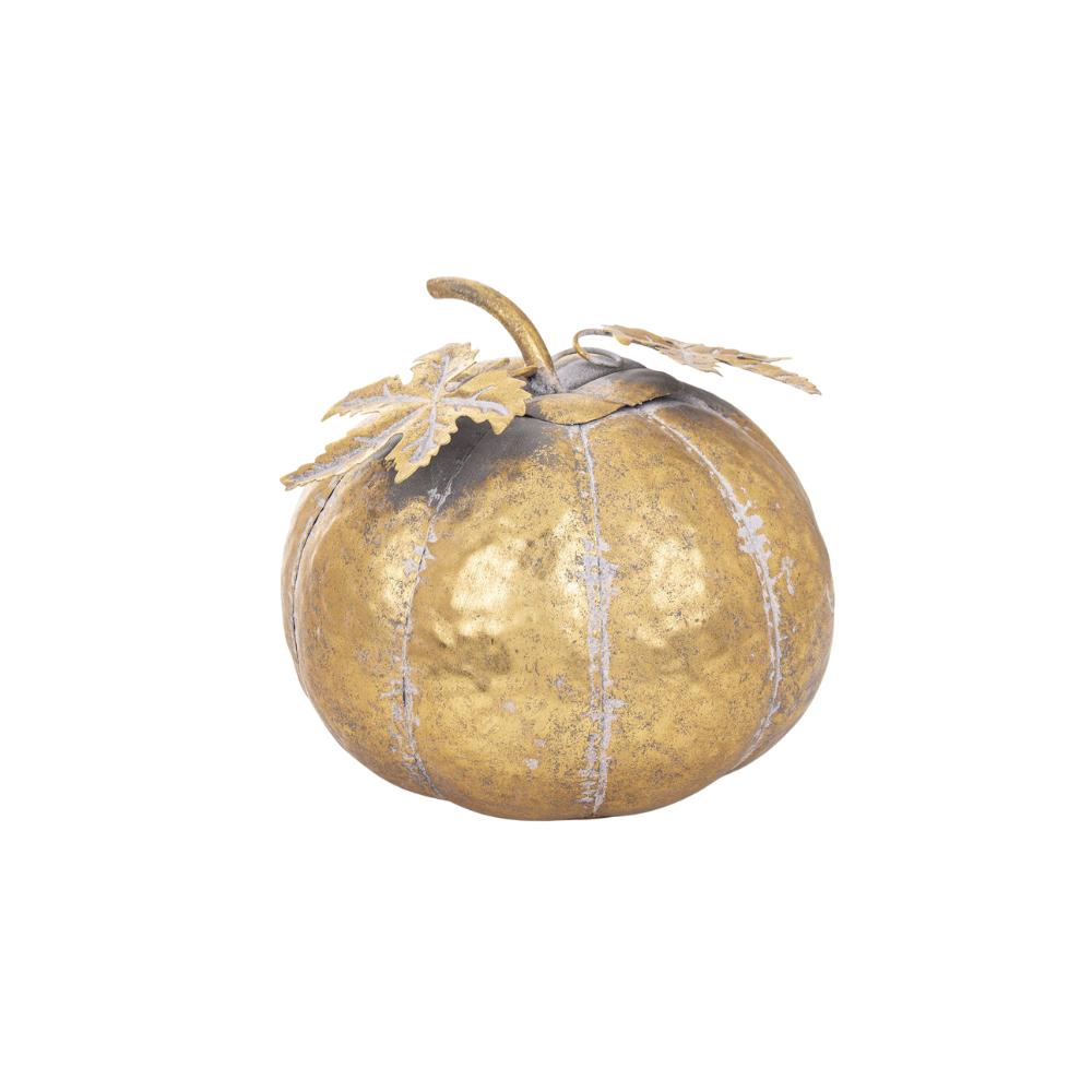 Arany színű, kalapált hatású, fémből készült dekor dísztök 20 cm átmérővel, a Pumpkin kollekcióból – teljes termékfotó