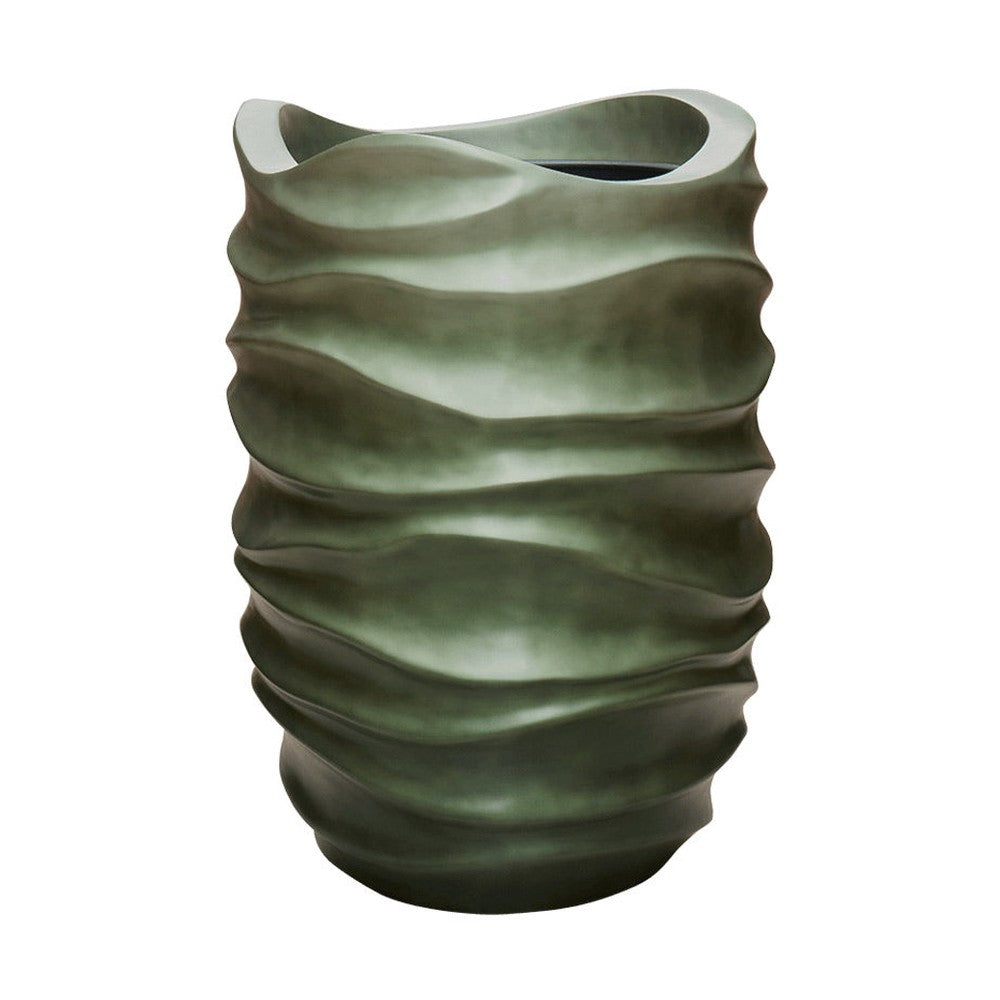 BAQ Gradient kompozit óriáskaspó Forest Green – hullámos formájú, kézzel festett, zöld beltéri design kaspó.