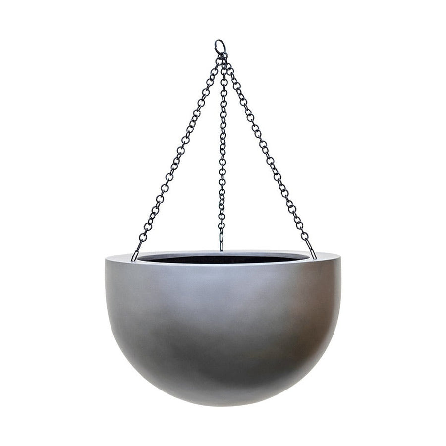 BAQ Gradient függeszthető gömb kaspó Matt Grey színben, fekete lánccal, nagy méretben.