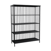 Modern ipair stílusú, 4 darab polccal felszerelt, fekete színű fém állvány.