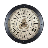 Vintage stílusú, antikolt krémszínű falióra fekete kerettel