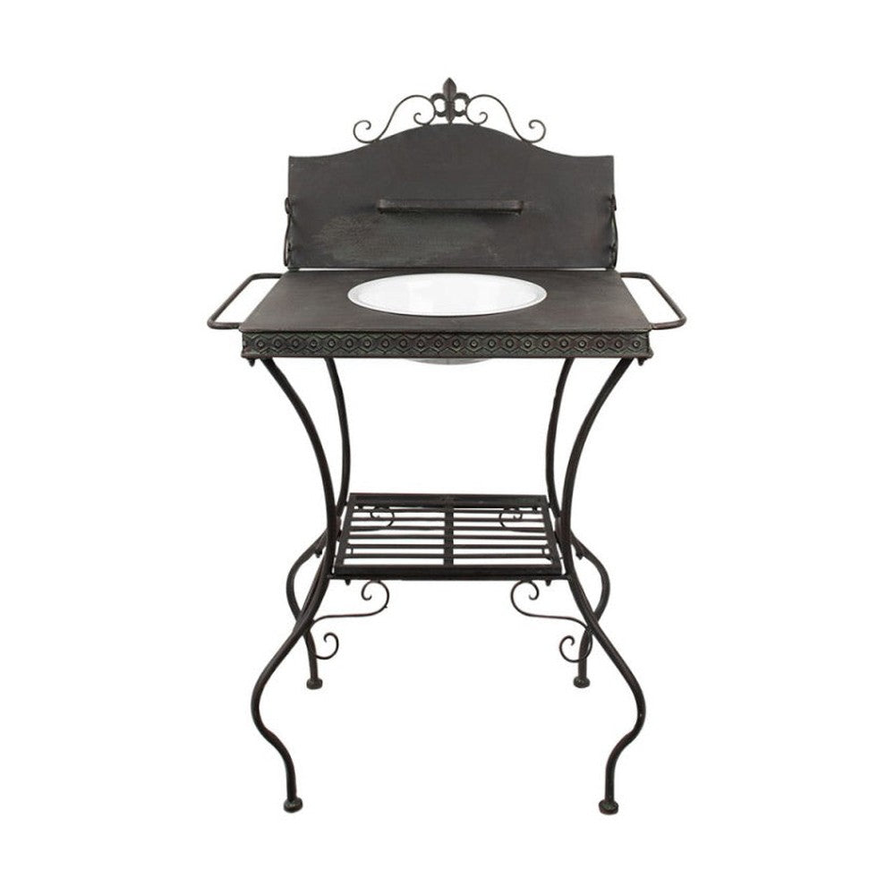 Vintage stílusú, antikolt sötétbarna színű, fém mosdóállvány lavorral