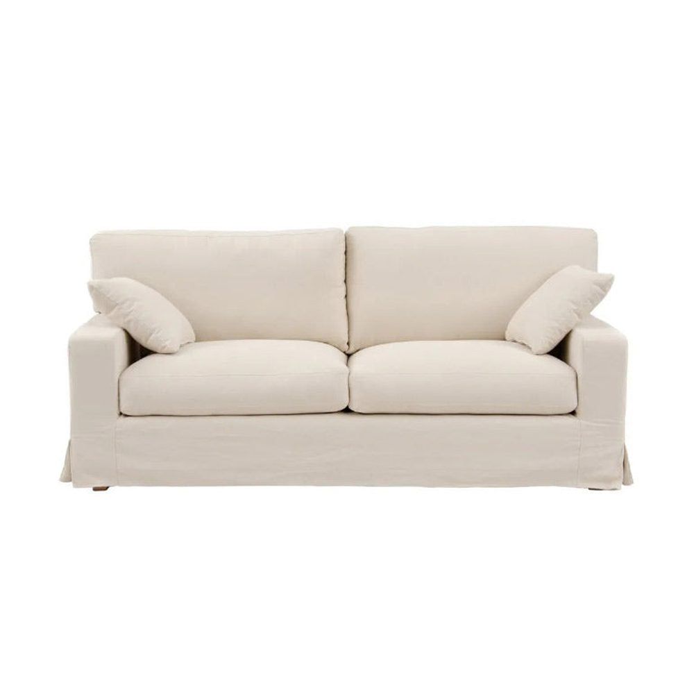 3 személyes, koloniál stílusú, bézs színű, pamutszövet kanapé.