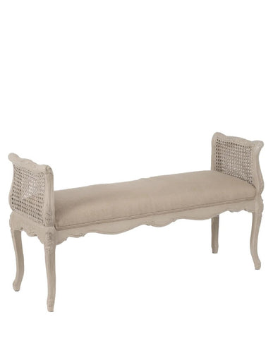 Klasszikus stílusú, magófából készült ülőpad elegáns bézs színű kárpitozással.